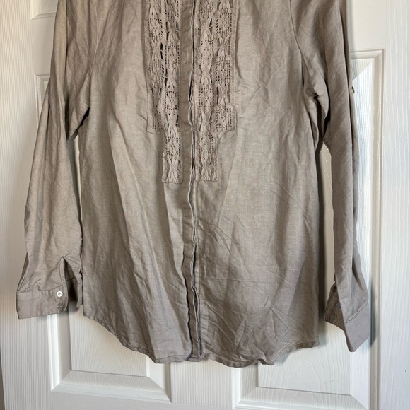 Max Studio Linen Blend Top Women's Medium Long Sleeve Button Up Crochet Corpcore - Picture 7 of 11